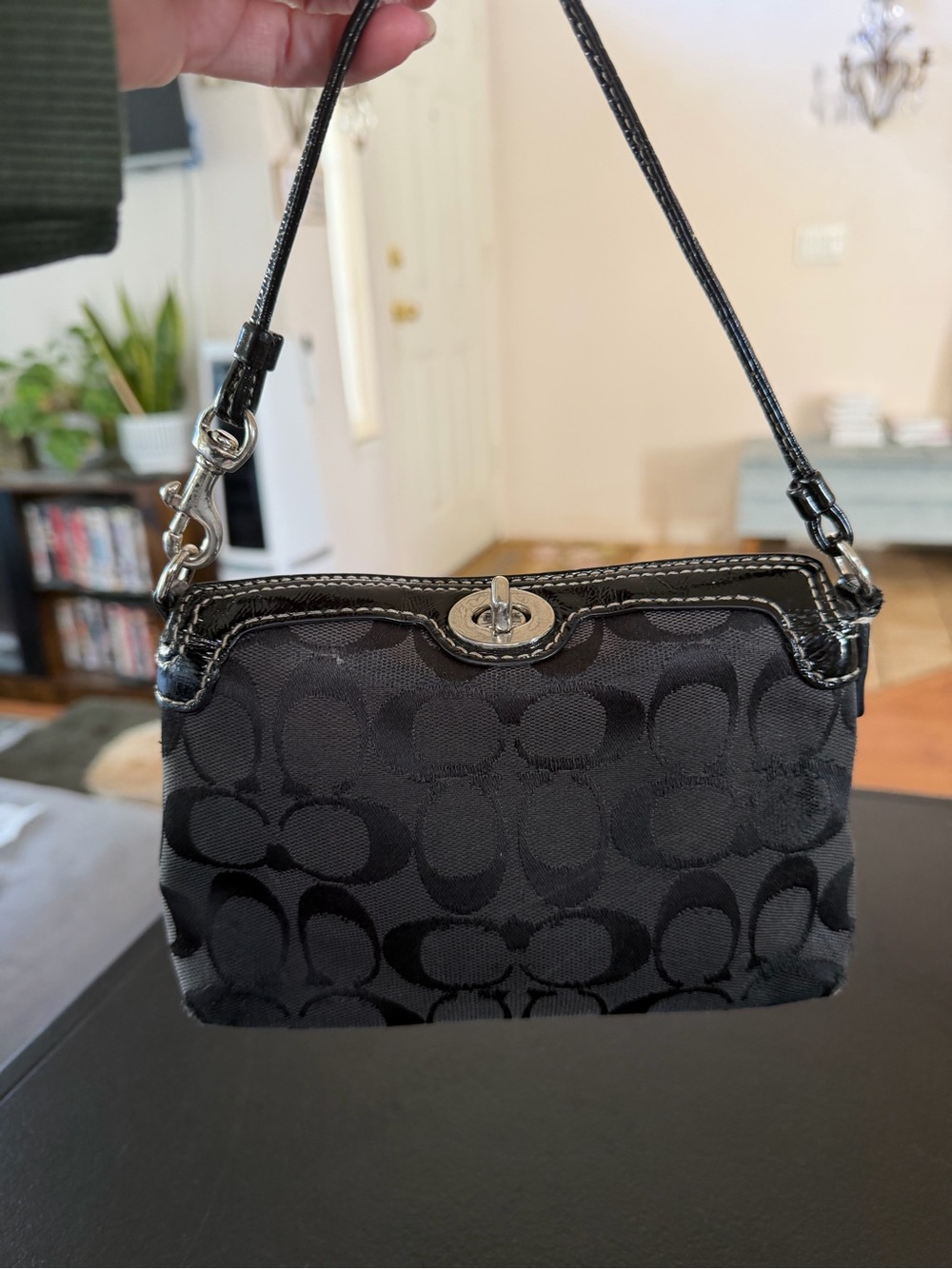 Y2K Coach Black Signature Jacquard Turnlock Wristlet